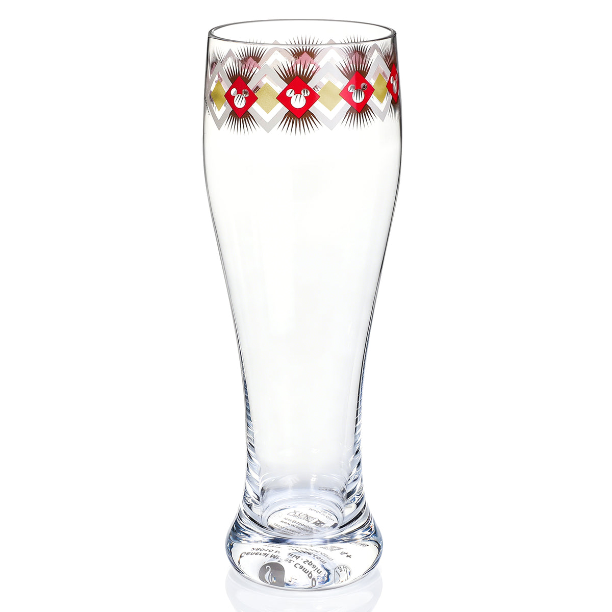 Disney Mickey Mouse 680ml Tall Beer Glass, 23oz Clear Pilsner Glass, Retro Geometric Diamond Design, Officially Licensed Glassware