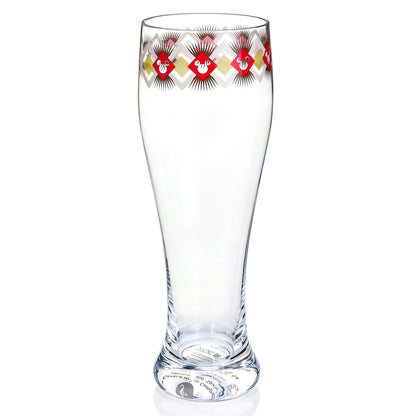 Disney Mickey Mouse 680ml Tall Beer Glass, 23oz Clear Pilsner Glass, Retro Geometric Diamond Design, Officially Licensed Glassware