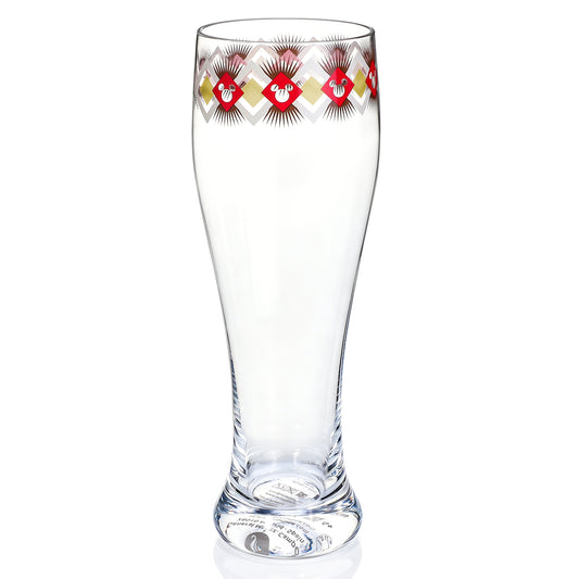 Disney Mickey Mouse 680ml Tall Beer Glass, 23oz Clear Pilsner Glass, Retro Geometric Diamond Design, Officially Licensed Glassware