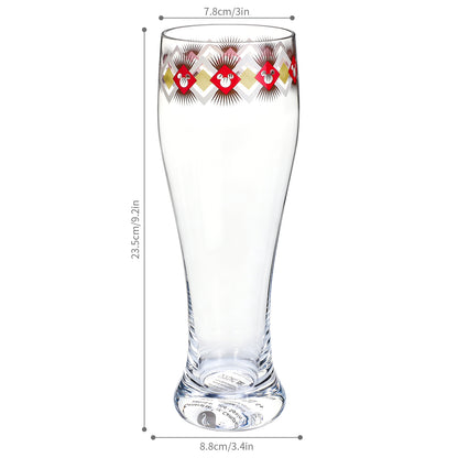 Disney Mickey Mouse 680ml Tall Beer Glass, 23oz Clear Pilsner Glass, Retro Geometric Diamond Design, Officially Licensed Glassware