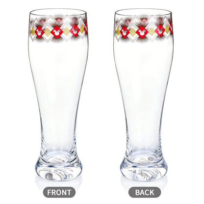 Disney Mickey Mouse 680ml Tall Beer Glass, 23oz Clear Pilsner Glass, Retro Geometric Diamond Design, Officially Licensed Glassware