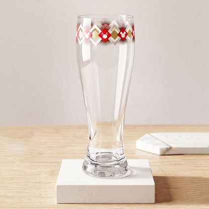 Disney Mickey Mouse 680ml Tall Beer Glass, 23oz Clear Pilsner Glass, Retro Geometric Diamond Design, Officially Licensed Glassware