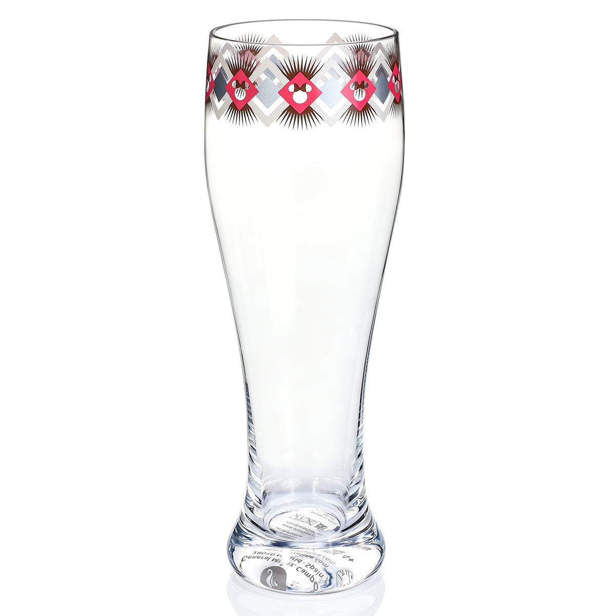 Disney Minnie Mouse 680ml Tall Beer Glass, 23oz Clear Pilsner Glass, Retro Geometric Diamond Design, Officially Licensed Glassware