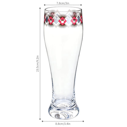 Disney Minnie Mouse 680ml Tall Beer Glass, 23oz Clear Pilsner Glass, Retro Geometric Diamond Design, Officially Licensed Glassware