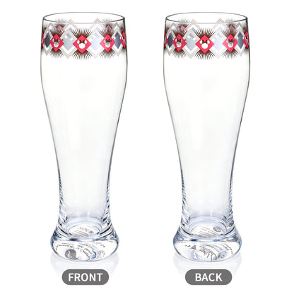 Disney Minnie Mouse 680ml Tall Beer Glass, 23oz Clear Pilsner Glass, Retro Geometric Diamond Design, Officially Licensed Glassware