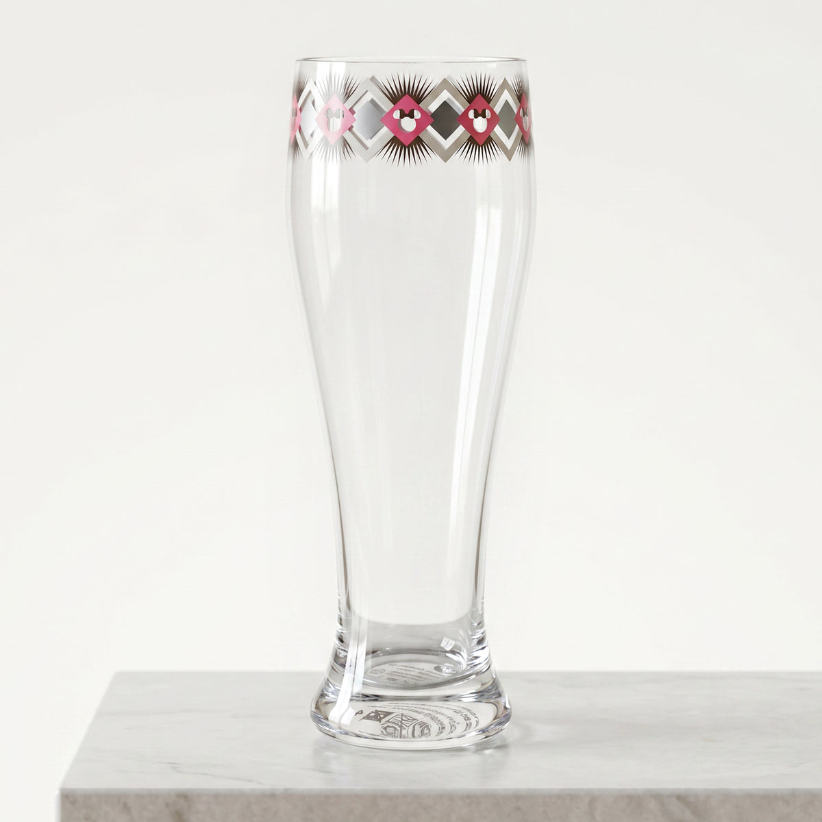 Disney Minnie Mouse 680ml Tall Beer Glass, 23oz Clear Pilsner Glass, Retro Geometric Diamond Design, Officially Licensed Glassware