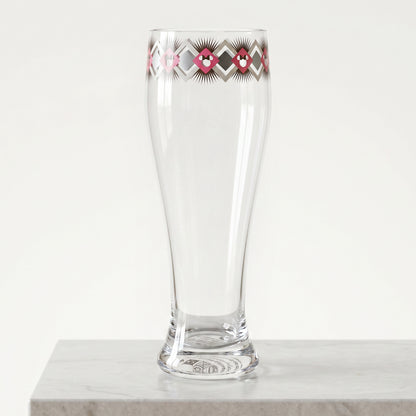 Disney Minnie Mouse 680ml Tall Beer Glass, 23oz Clear Pilsner Glass, Retro Geometric Diamond Design, Officially Licensed Glassware