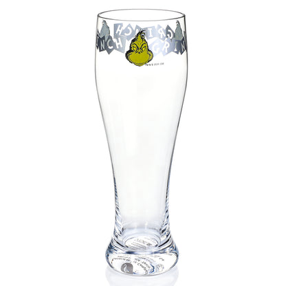 The Grinch 680ml Tall Beer Glass, 23oz Clear Pilsner Glass with Grinch Graphic Banner, Officially Licensed Christmas Glassware