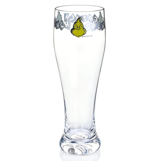 The Grinch 680ml Tall Beer Glass, 23oz Clear Pilsner Glass with Grinch Graphic Banner, Officially Licensed Christmas Glassware