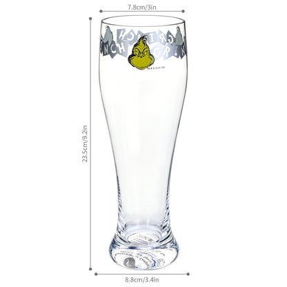 The Grinch 680ml Tall Beer Glass, 23oz Clear Pilsner Glass with Grinch Graphic Banner, Officially Licensed Christmas Glassware
