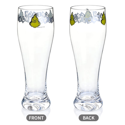 The Grinch 680ml Tall Beer Glass, 23oz Clear Pilsner Glass with Grinch Graphic Banner, Officially Licensed Christmas Glassware
