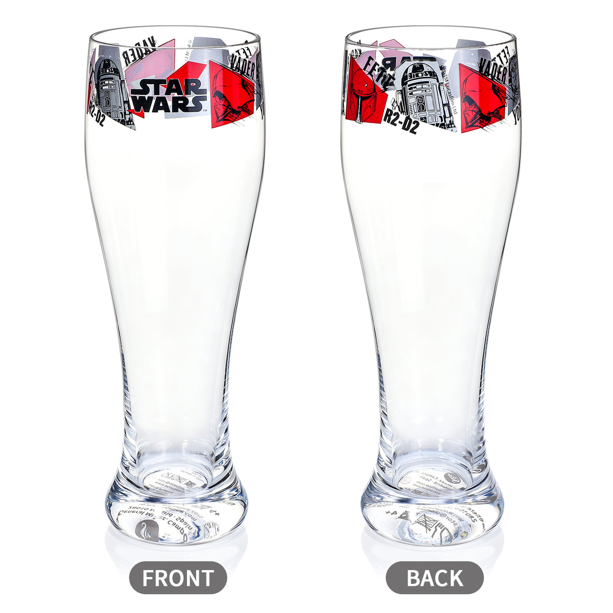 Star Wars 680ml Tall Beer Glass, 23oz Clear Pilsner Glass with Darth Vader, Boba Fett & R2-D2, Officially Licensed Glassware