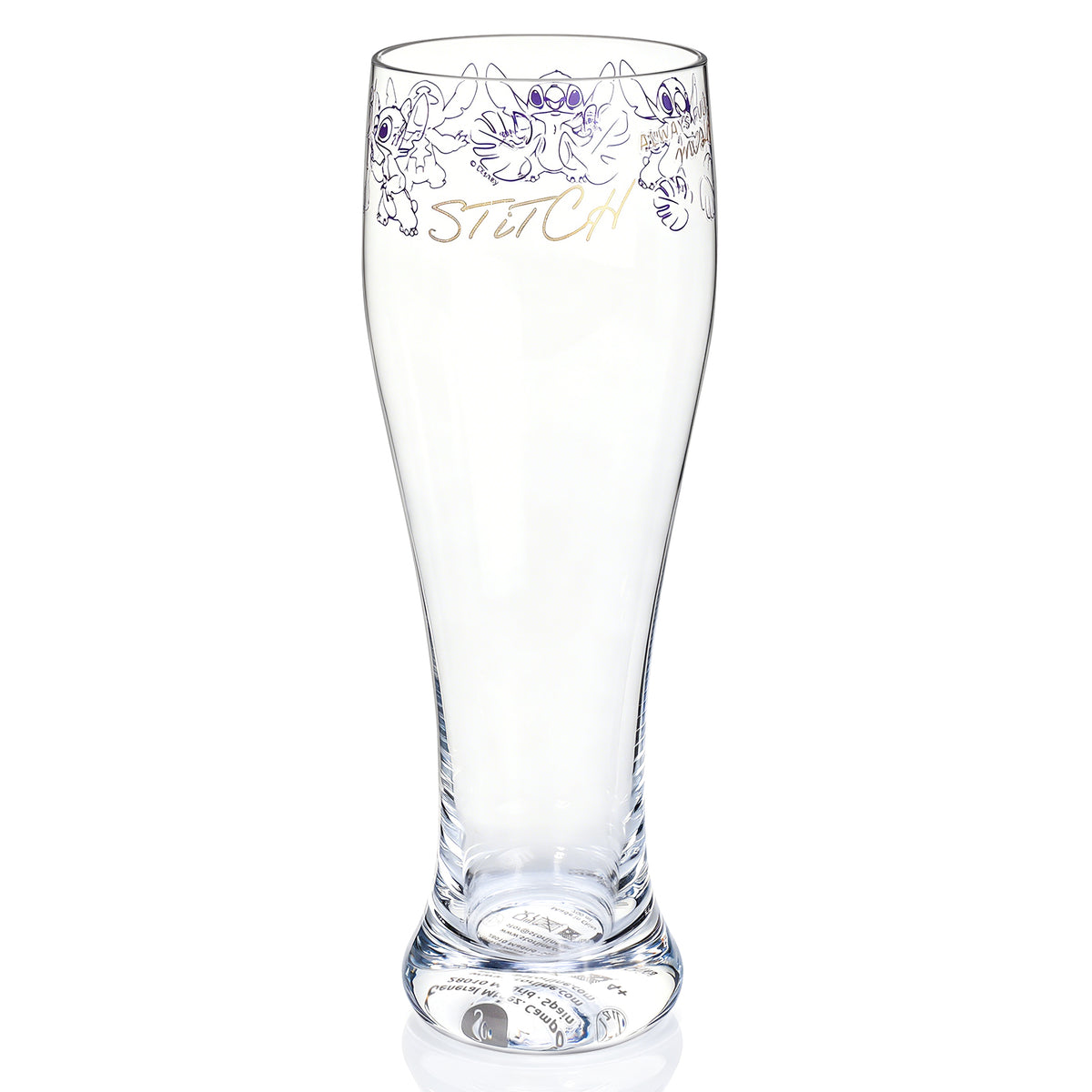 Disney Stitch 680ml Tall Beer Glass, 23oz Clear Pilsner Glass with Gold Foil Signature, Officially Licensed Glassware
