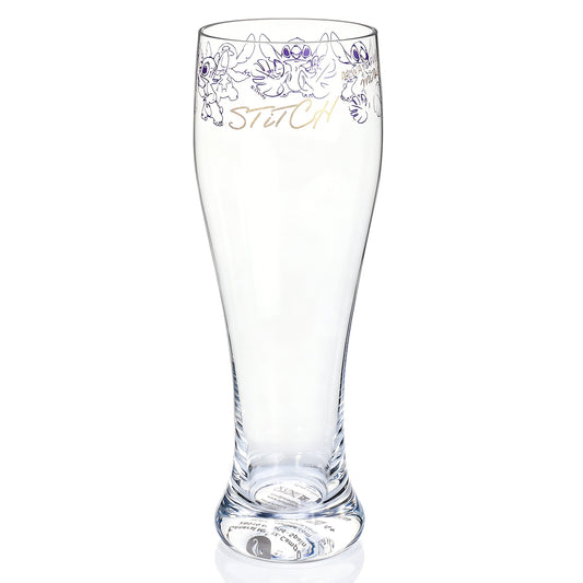 Disney Stitch 680ml Tall Beer Glass, 23oz Clear Pilsner Glass with Gold Foil Signature, Officially Licensed Glassware