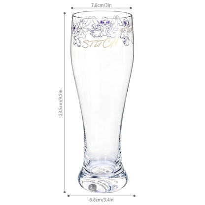 Disney Stitch 680ml Tall Beer Glass, 23oz Clear Pilsner Glass with Gold Foil Signature, Officially Licensed Glassware
