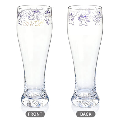 Disney Stitch 680ml Tall Beer Glass, 23oz Clear Pilsner Glass with Gold Foil Signature, Officially Licensed Glassware