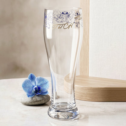 Disney Stitch 680ml Tall Beer Glass, 23oz Clear Pilsner Glass with Gold Foil Signature, Officially Licensed Glassware