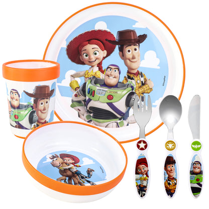 Toy Story Kids 6 Piece Reusable Dinner Set - Plate/Bowl/Cup/Knife/Fork/Spoon - Childrens Dinnerware Tableware Cutlery Set