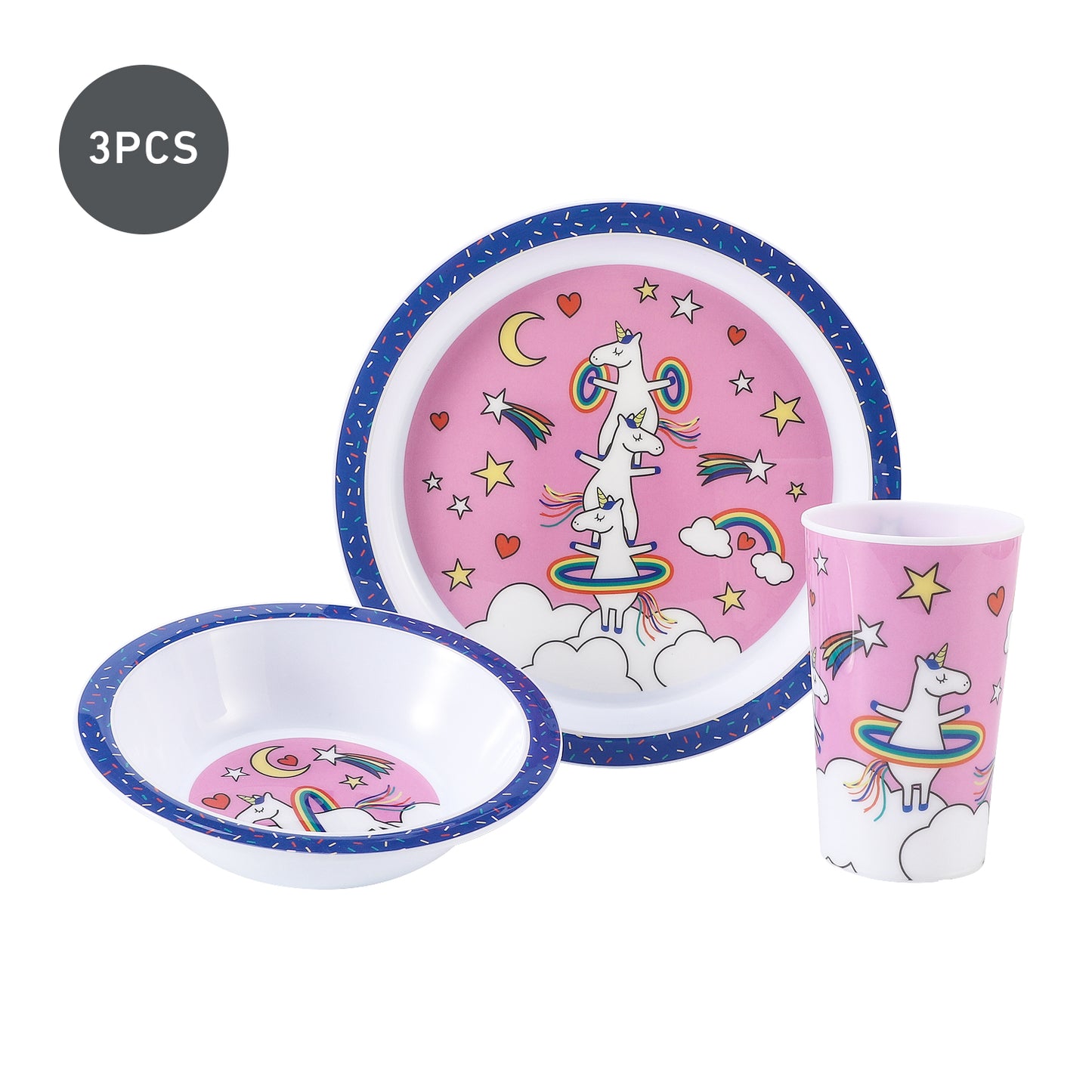 Unicorn Kids 6 Piece Reusable Dinner Set - Plate/Bowl/Cup/Knife/Fork/Spoon - Childrens Dinnerware Tableware Cutlery Set