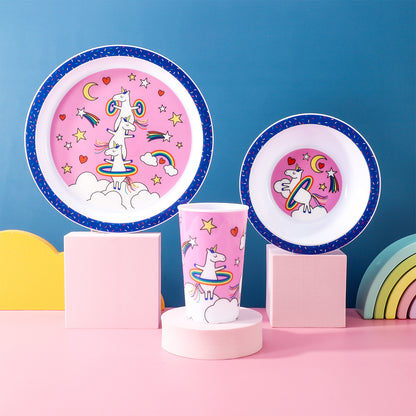 Unicorn Kids 6 Piece Reusable Dinner Set - Plate/Bowl/Cup/Knife/Fork/Spoon - Childrens Dinnerware Tableware Cutlery Set