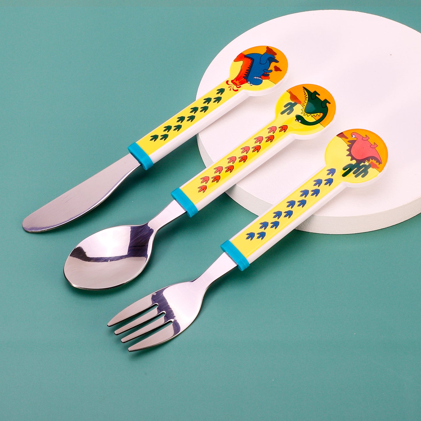Dinosaur Kids 6 Piece Reusable Dinner Set - Plate/Bowl/Cup/Knife/Fork/Spoon - Childrens Dinnerware Tableware Cutlery Set