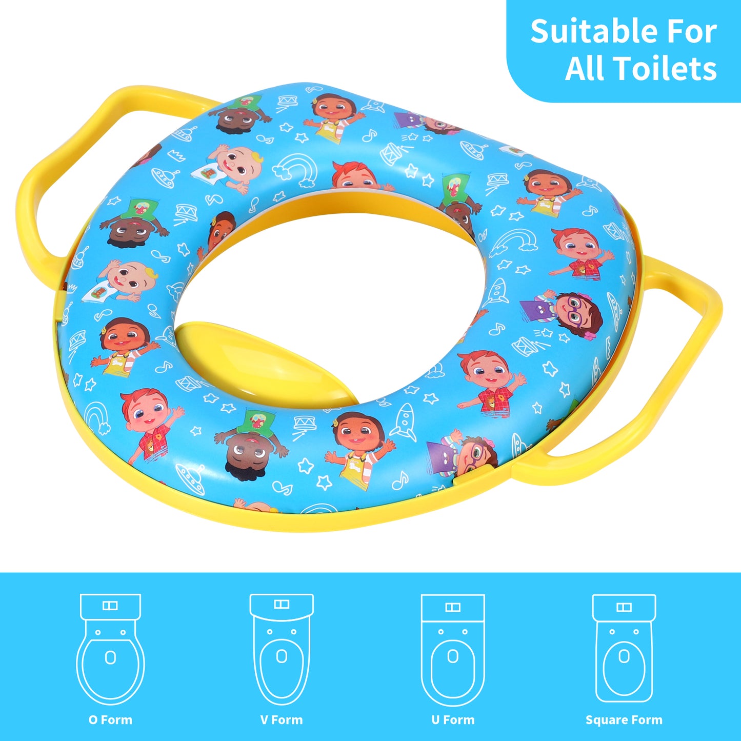 Cocomelon Soft Padded Potty Toilet Training Seat with Handles for Toddlers Kids Children, Portable for Travel & Easy to Clean