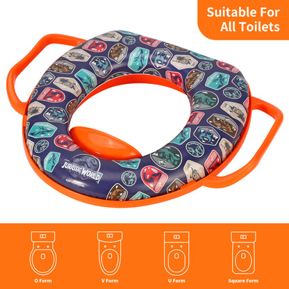 Jurassic World Soft Padded Potty Toilet Training Seat with Handles for Toddlers Kids Children, Portable for Travel & Easy to Clean