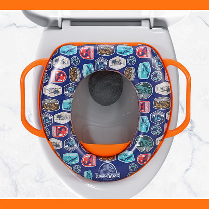 Jurassic World Soft Padded Potty Toilet Training Seat with Handles for Toddlers Kids Children, Portable for Travel & Easy to Clean