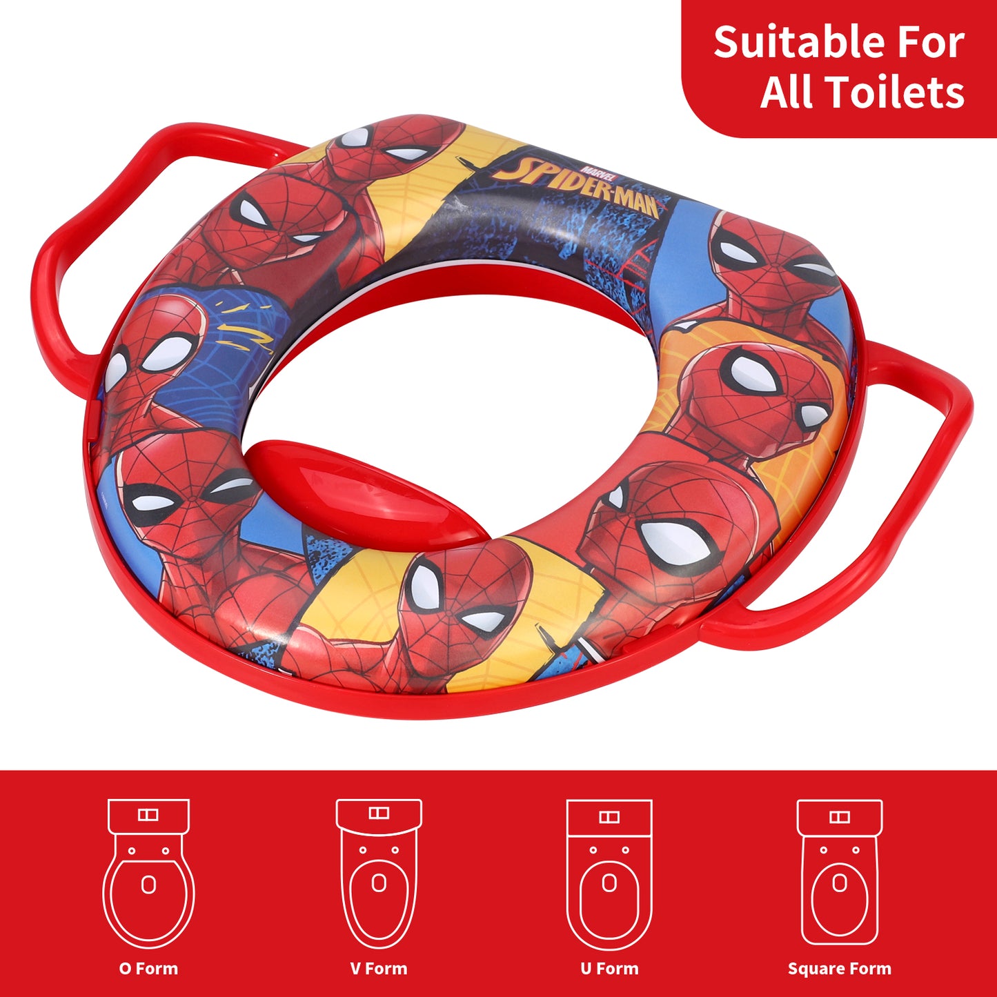 Spiderman Soft Padded Potty Toilet Training Seat with Handles for Toddlers Kids Children, Portable for Travel & Easy to Clean