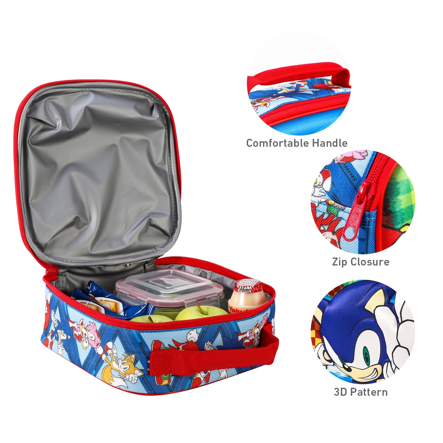 Sonic the Hedgehog 3D Rectangular Insulated Lunch Box Bag for Boys and Girls, Perfect Size for Packing Hot or Cold Snacks for School and Travel, BPA Free