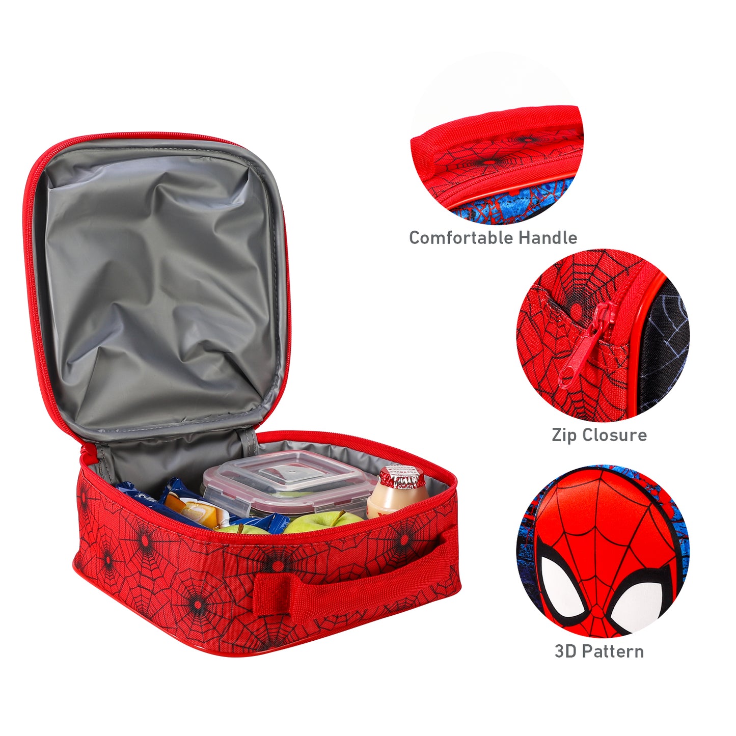 Spiderman 3D Rectangular Insulated Lunch Box Bag for Boys and Girls, Perfect Size for Packing Hot or Cold Snacks for School and Travel, BPA Free