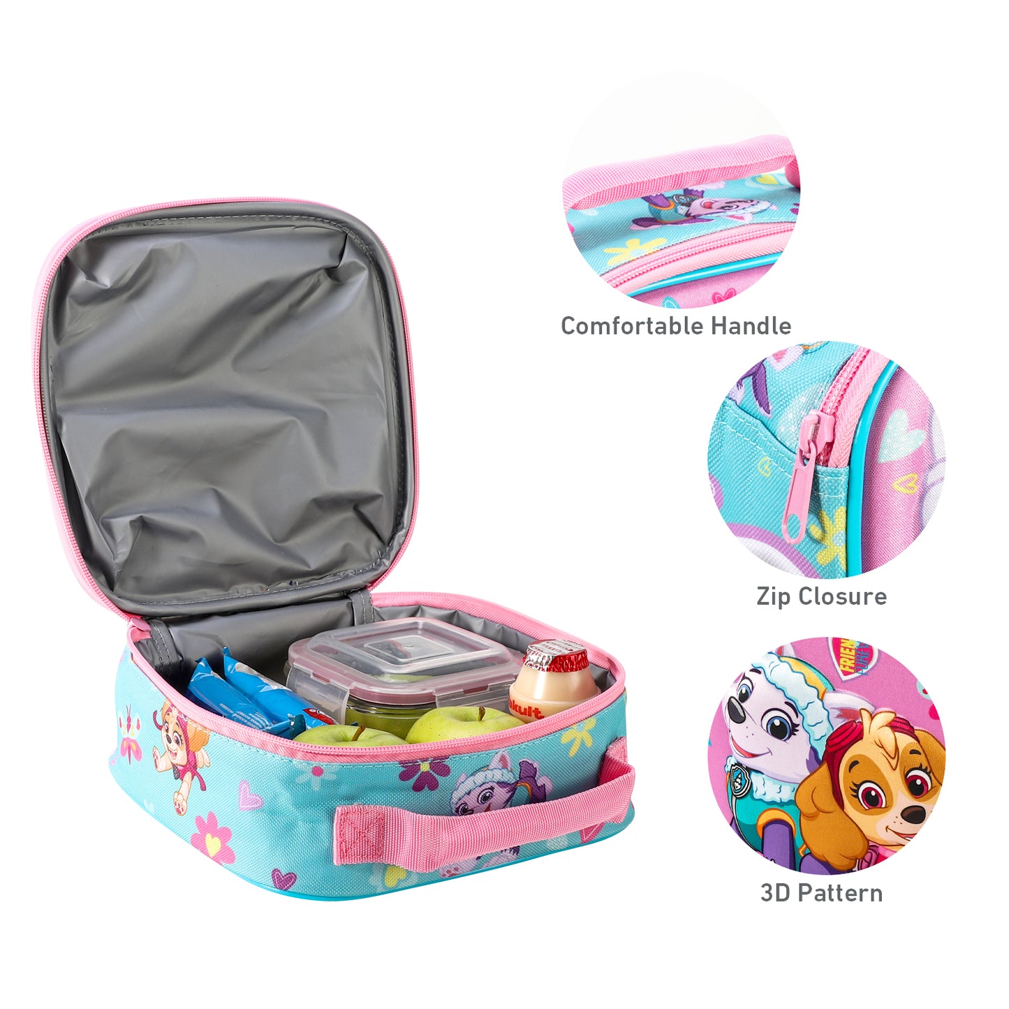 Paw Patrol Girl 3D Rectangular Insulated Lunch Box Bag for Boys and Girls, Perfect Size for Packing Hot or Cold Snacks for School and Travel, BPA Free