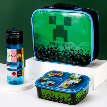 Minecraft Kids Childrens Lunch Box Set – Insulated Lunch Bag, Multicompartment Lunch Box & 540ml Water Bottle - School Travel Lunch Food Set, BPA Free