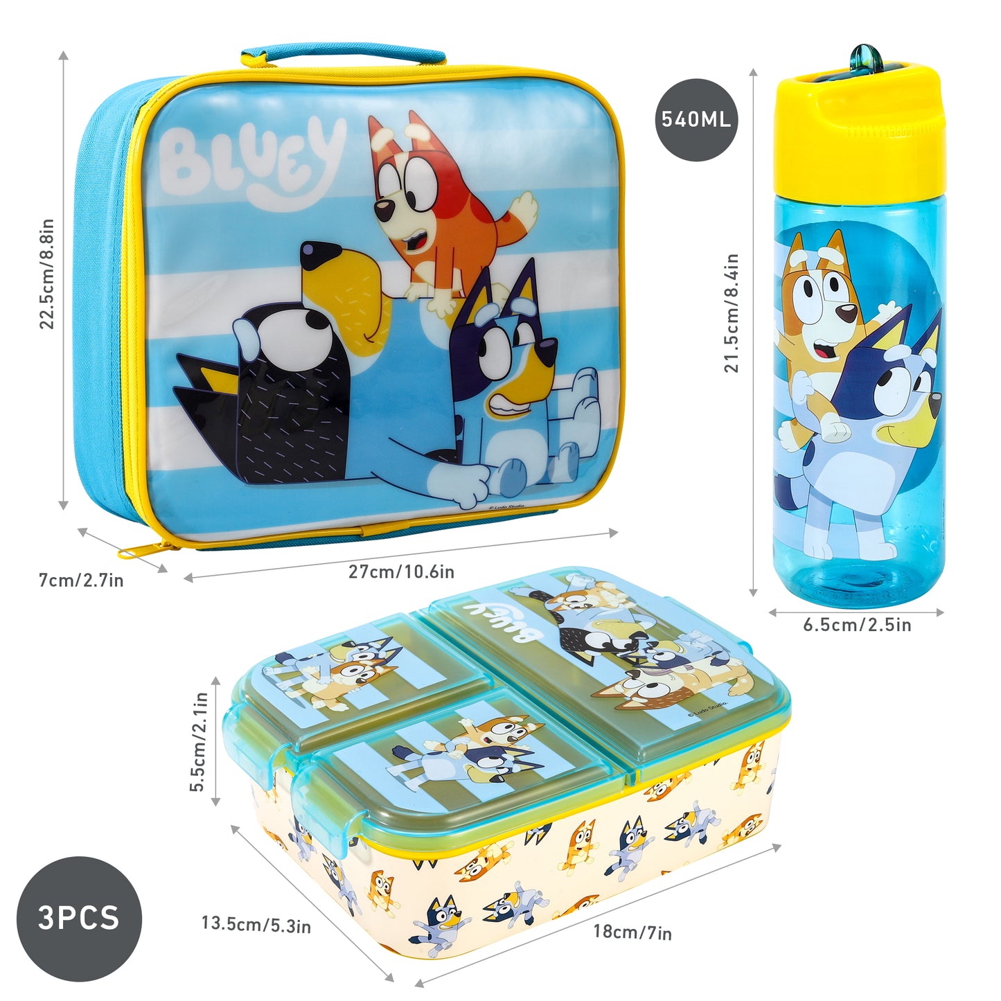 Bluey Kids Childrens Lunch Box Set – Insulated Lunch Bag, Multicompartment Lunch Box & 540ml Water Bottle - School Travel Lunch Food Set, BPA Free