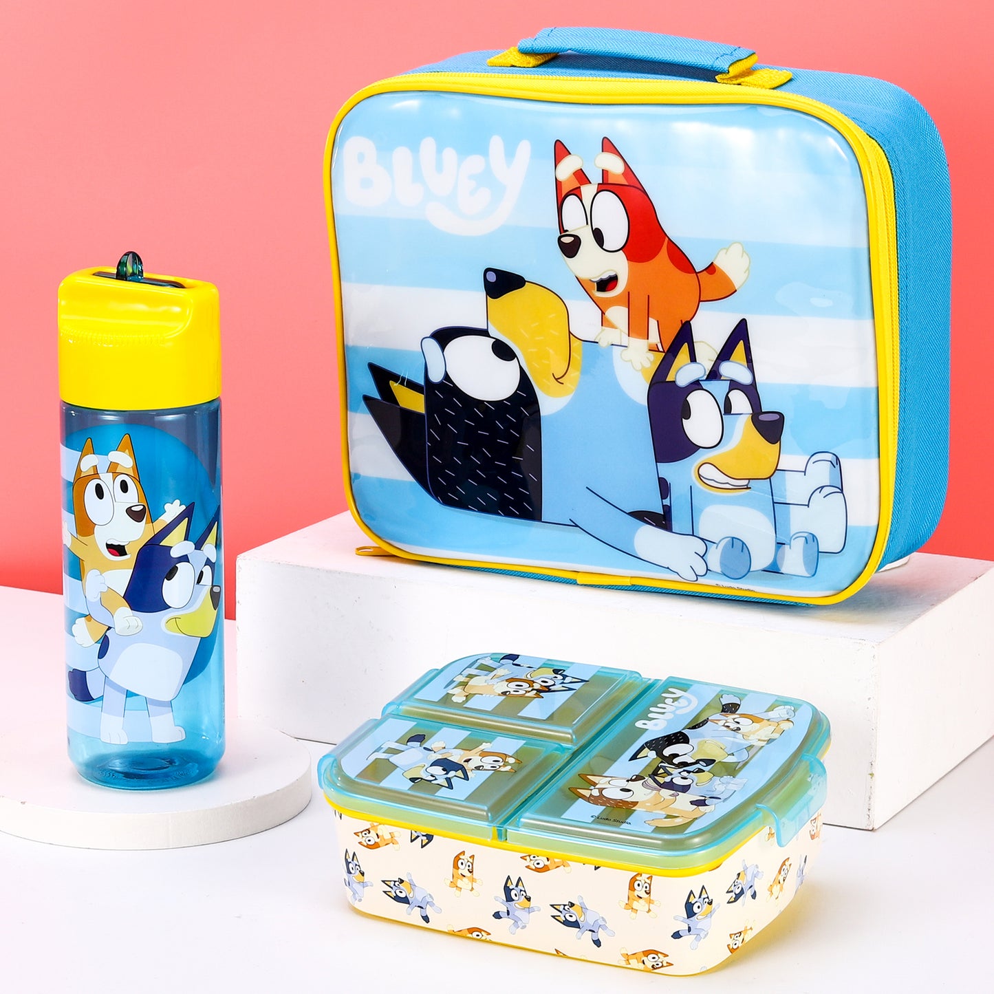 Bluey Kids Childrens Lunch Box Set – Insulated Lunch Bag, Multicompartment Lunch Box & 540ml Water Bottle - School Travel Lunch Food Set, BPA Free