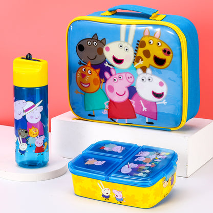 Peppa Pig Kids Childrens Lunch Box Set – Insulated Lunch Bag, Multicompartment Lunch Box & 540ml Water Bottle - School Travel Lunch Food Set, BPA Free