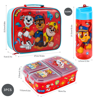 Paw Patrol Kids Childrens Lunch Box Set – Insulated Lunch Bag, Multicompartment Lunch Box & 540ml Water Bottle - School Travel Lunch Food Set, BPA Free