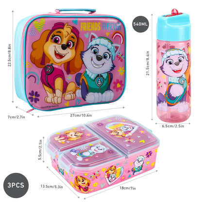 Paw Patrol Kids Childrens Lunch Box Set – Insulated Lunch Bag, Multicompartment Lunch Box & 540ml Water Bottle - School Travel Lunch Food Set, BPA Free