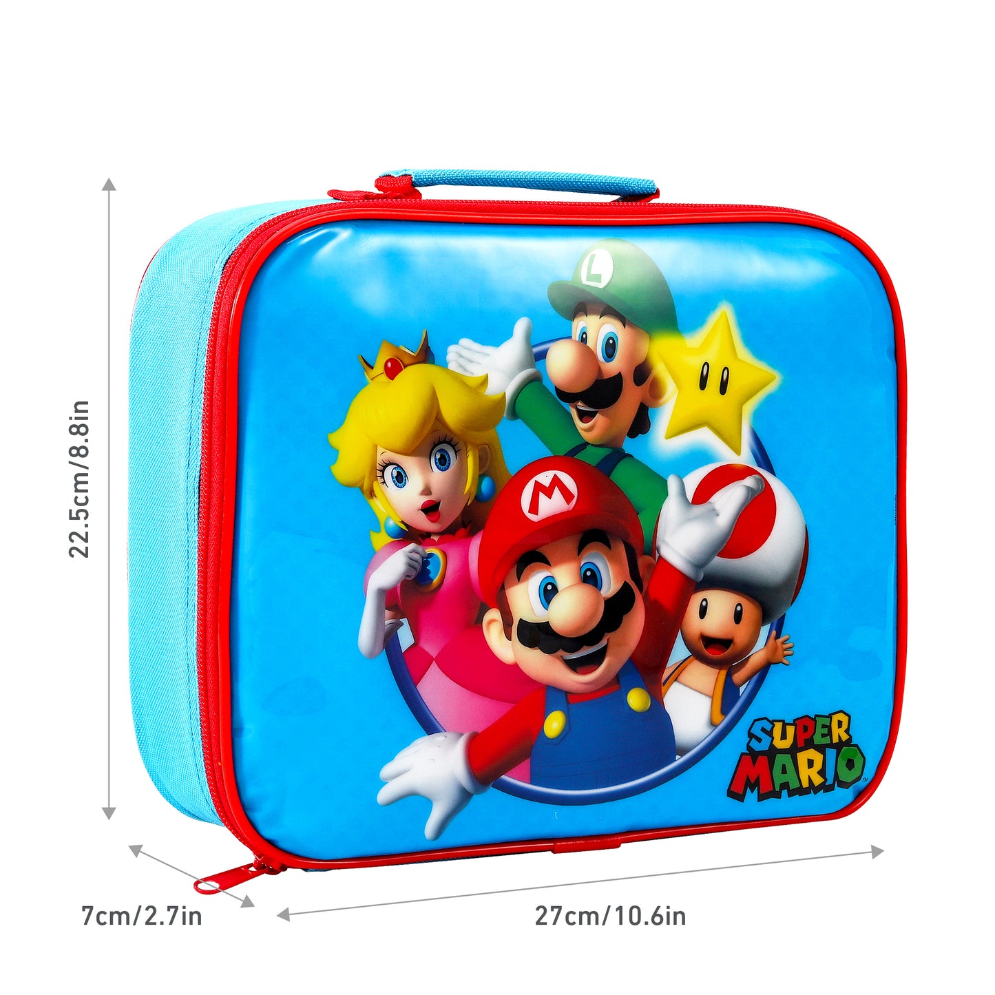 Super Mario Rectangular Insulated Lunch Box Bag for Boys and Girls, Perfect Size for Packing Hot or Cold Snacks for School and Travel, BPA Free