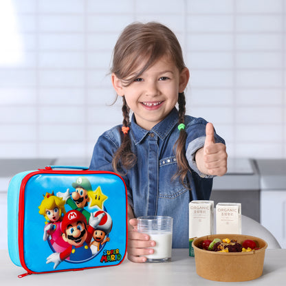 Super Mario Rectangular Insulated Lunch Box Bag for Boys and Girls, Perfect Size for Packing Hot or Cold Snacks for School and Travel, BPA Free