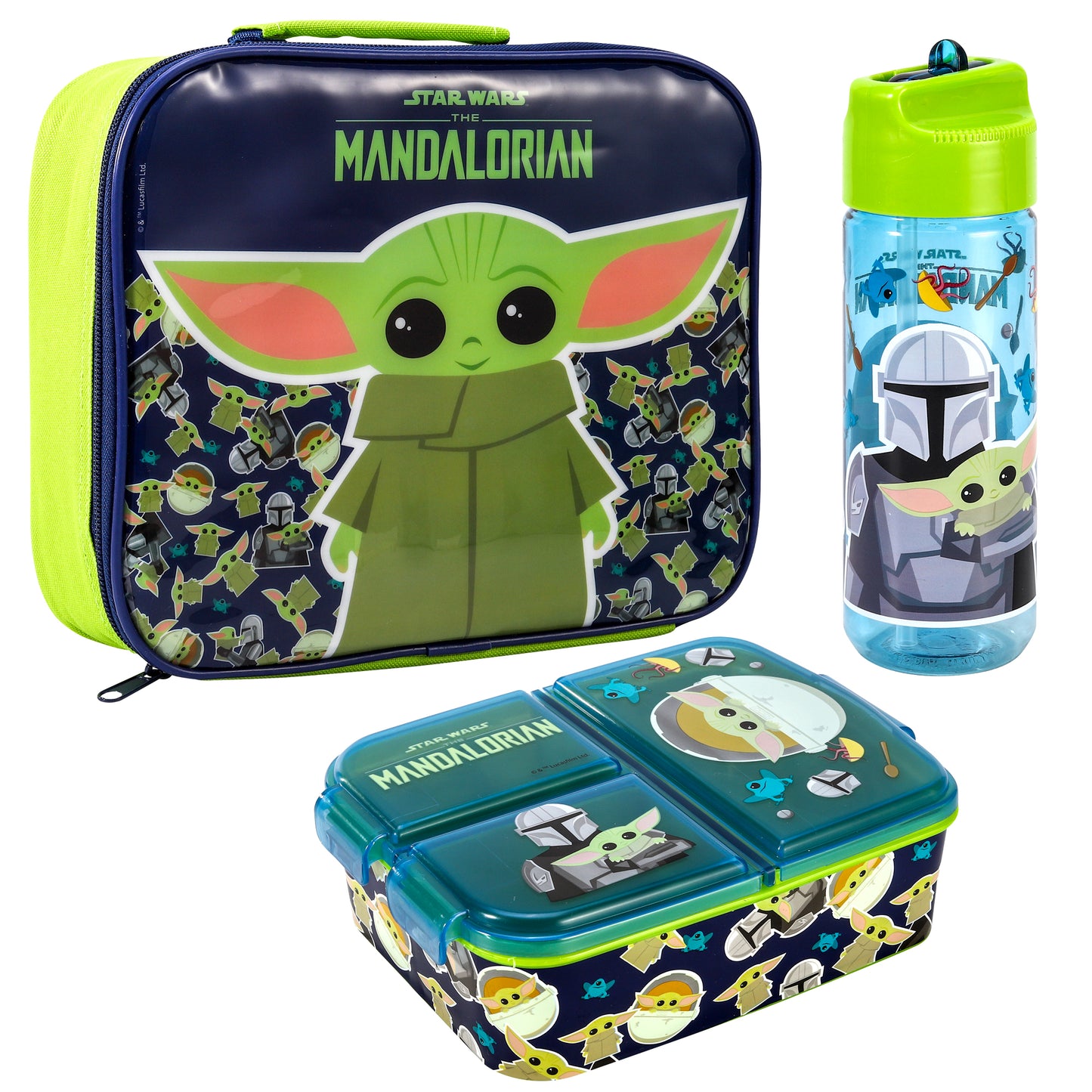 Star Wars Mandalorian Kids Childrens Lunch Box Set – Insulated Lunch Bag, Multicompartment Lunch Box & 540ml Water Bottle - School Travel Lunch Food Set, BPA Free