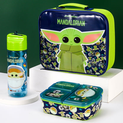 Star Wars Mandalorian Kids Childrens Lunch Box Set – Insulated Lunch Bag, Multicompartment Lunch Box & 540ml Water Bottle - School Travel Lunch Food Set, BPA Free