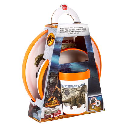Jurassic World 3pcs Bicolor Premium Kids Dinner Tableware Set Plate, Bowl & Tumbler, BPA Free