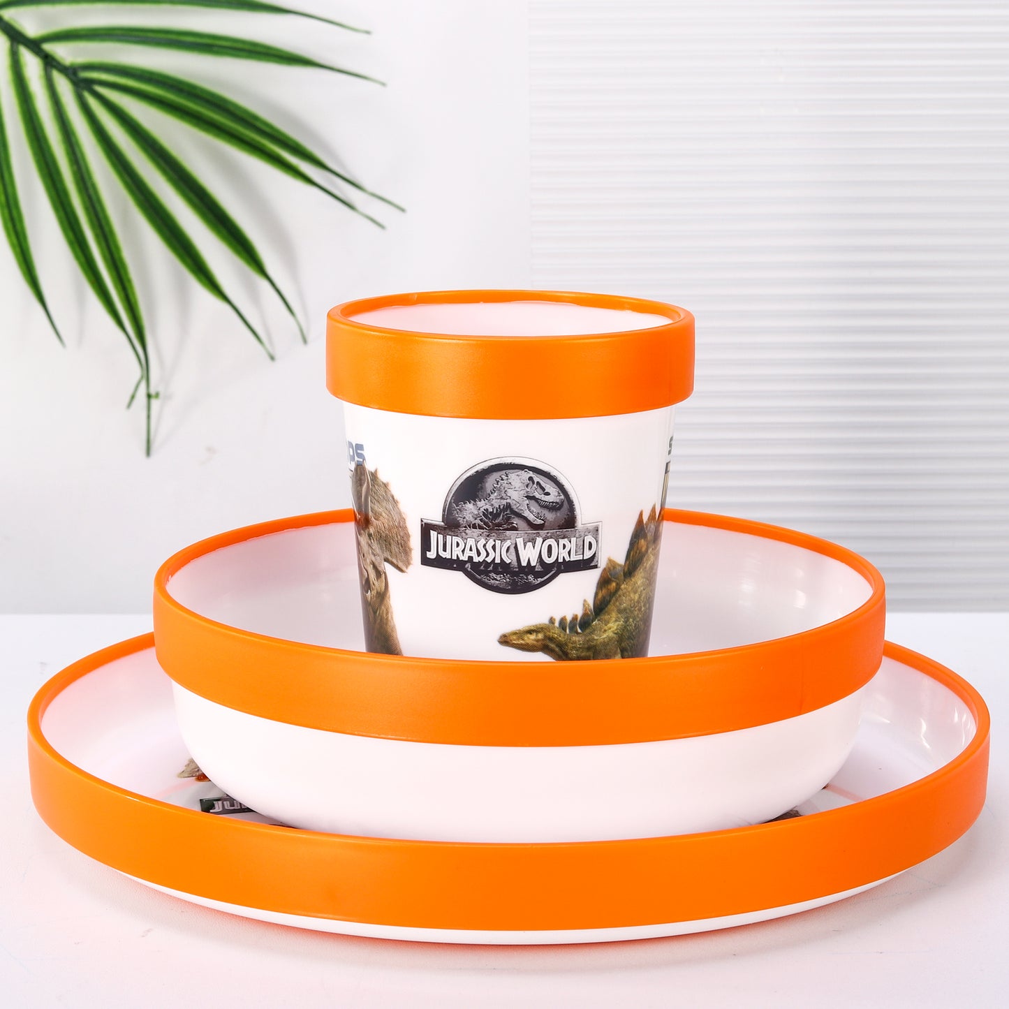 Jurassic World 3pcs Bicolor Premium Kids Dinner Tableware Set Plate, Bowl & Tumbler, BPA Free