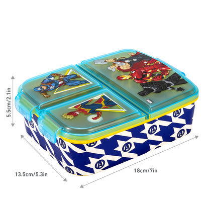 Avengers Kids Childrens Multi Compartment Rectangular School Travel Lunch Food Box Sandwich Bento Container, BPA Free