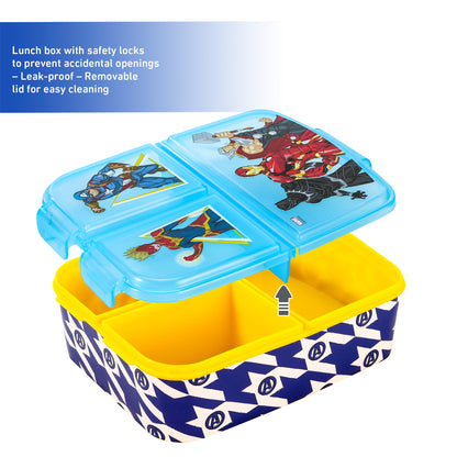 Avengers Kids Childrens Multi Compartment Rectangular School Travel Lunch Food Box Sandwich Bento Container, BPA Free