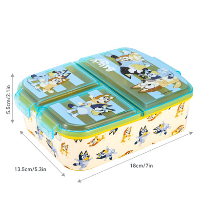 Bluey Kids Childrens Multi Compartment Rectangular School Travel Lunch Food Box Sandwich Bento Container, BPA Free