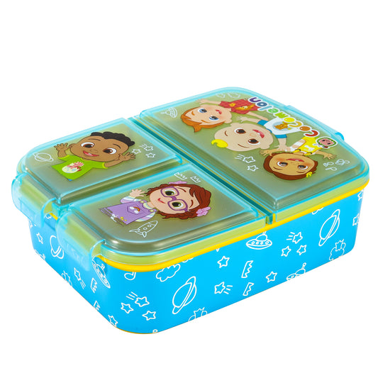 Cocomelon Kids Childrens Multi Compartment Rectangular School Travel Lunch Food Box Sandwich Bento Container, BPA Free