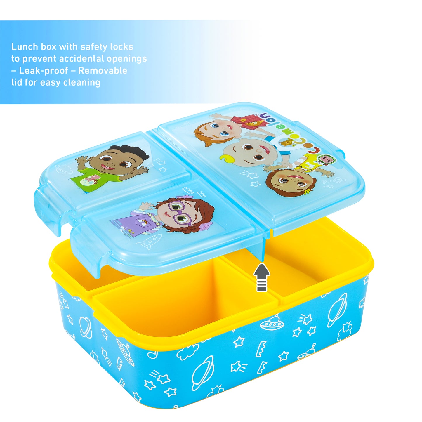 Cocomelon Kids Childrens Multi Compartment Rectangular School Travel Lunch Food Box Sandwich Bento Container, BPA Free