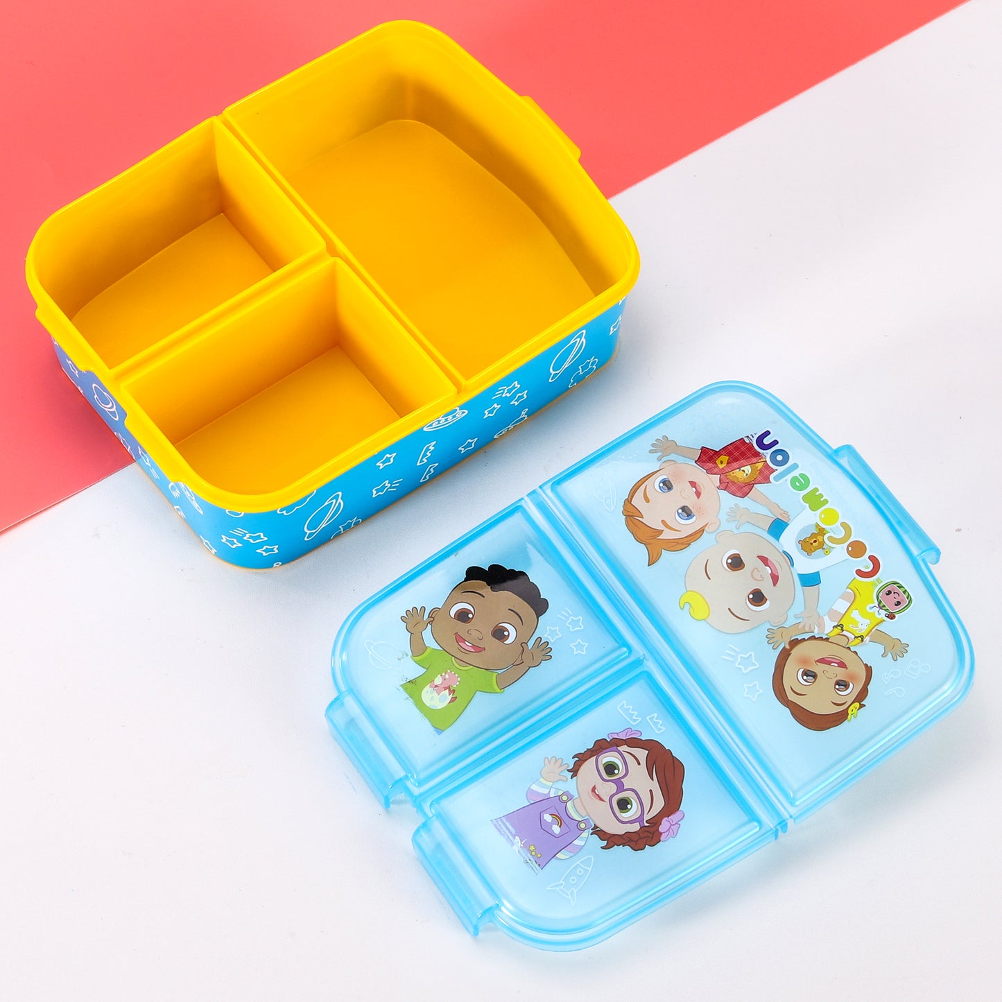 Cocomelon Kids Childrens Multi Compartment Rectangular School Travel Lunch Food Box Sandwich Bento Container, BPA Free